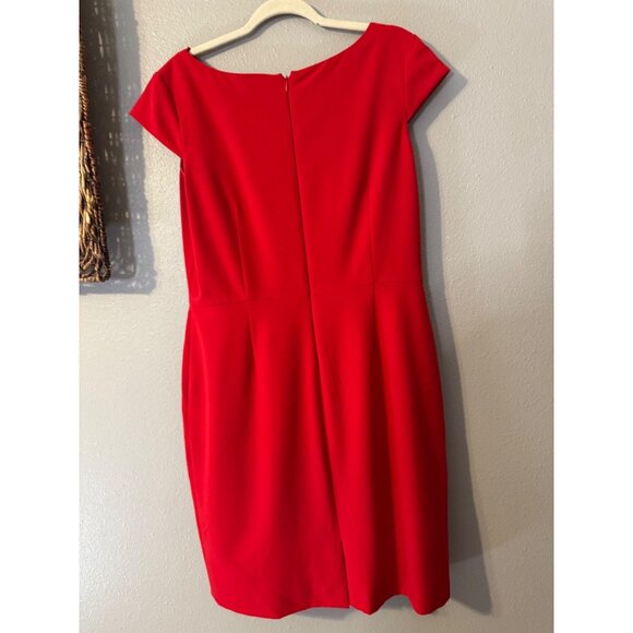 Tahari Levine Dress 12 Red Stretch Sheath Collared Short Sleeve Career Party - Picture 7 of 9
